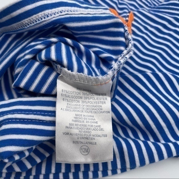 US Polo Assn 12 mo Boys Polo Shirt Blue & White Stripes Orange Short Sleeve - Picture 5 of 7